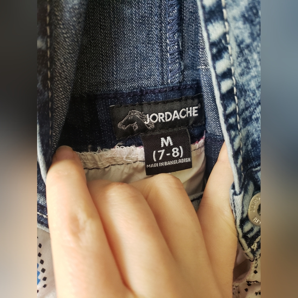 Jordache Denim and Colorful Patterned Kids Overall Bib Dress 7-8 - Picture 8 of 11